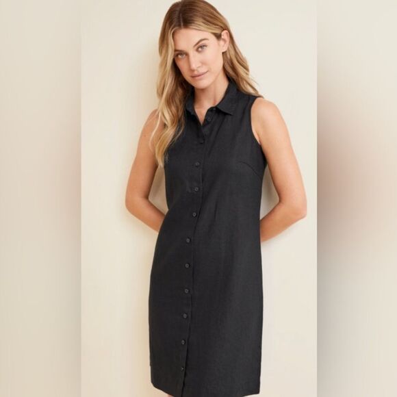 Garnet Hill Black Classic Linen Shirtdress, size 12 - Picture 9 of 9